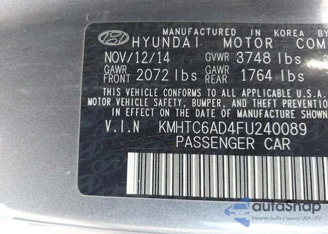 2015 Hyundai Veloster из США, поврежденный, VIN KMHTC6AD4FU240089